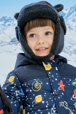 Bonnet aviateur à oreilles et gants en velours - Bleu marine