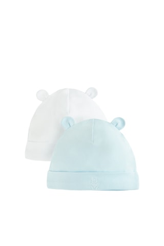 2 bonnets à oreilles - Blanc et ciel