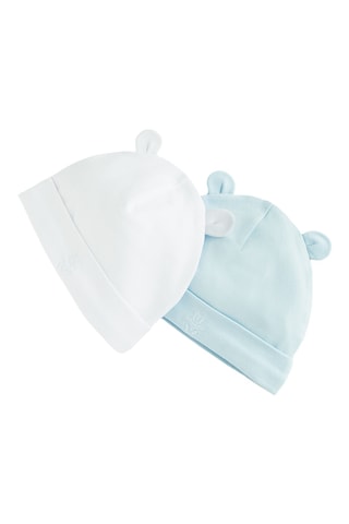 2 bonnets à oreilles - Blanc et ciel
