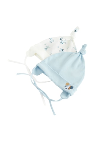 2 bonnets noués - Blanc et ciel