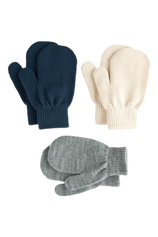 3 paires de moufles - Bleu marine, gris chiné et écru