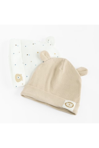 2 bonnets à oreilles - Beige et blanc