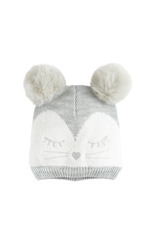 Bonnet à pompons - Gris clair chiné