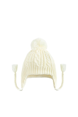 Bonnet aviateur à pompon - Ecru