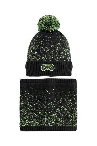 Bonnet à pompon et snood - Noir
