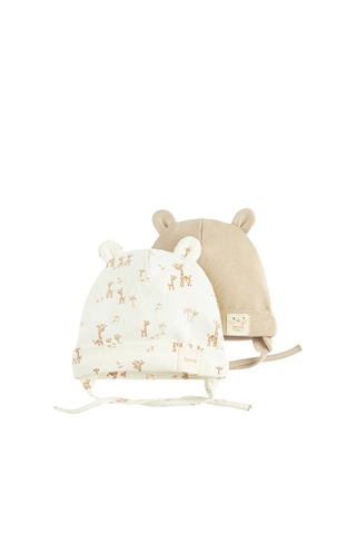 2 bonnets à oreilles - Blanc et beige