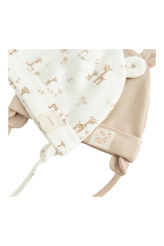 2 bonnets à oreilles - Blanc et beige