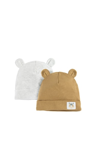 2 bonnets à oreilles - Gris clair chiné