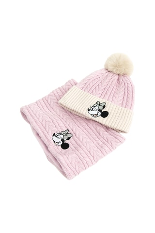 Snood et bonnet à pompon Minnie Disney - Rose poudré