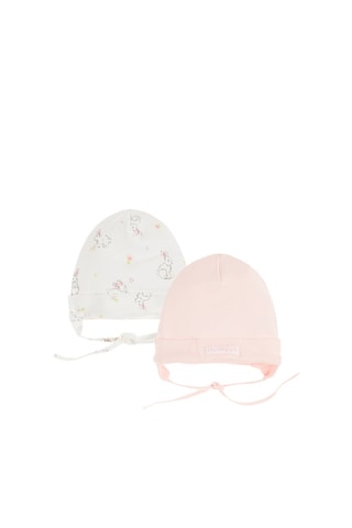 2 bonnets - Blanc et rose poudré