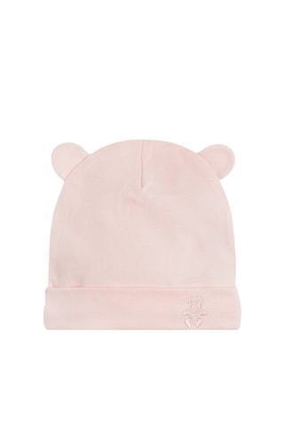 2 bonnets à oreilles en coton biologique - Blanc et rose poudré