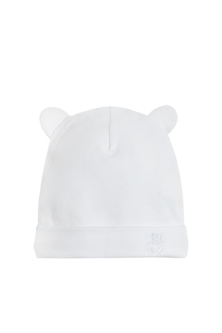 2 bonnets à oreilles en coton biologique - Blanc et rose poudré
