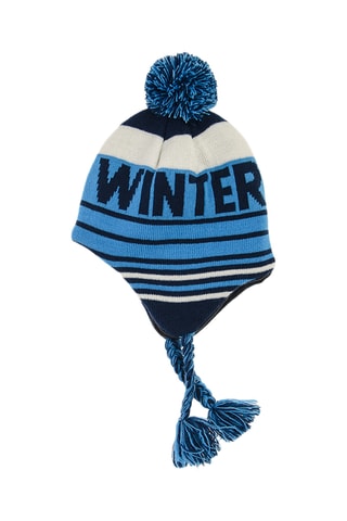 Bonnet aviateur à pompon - Bleu roi