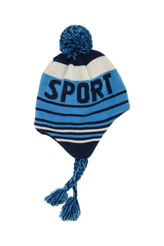 Bonnet aviateur à pompon - Bleu roi