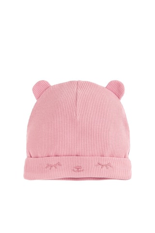 2 bonnets à oreilles - Rose et blanc