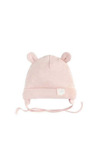 2 bonnets à oreilles - Rose et blanc
