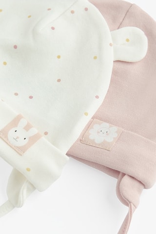 2 bonnets à oreilles - Rose et blanc