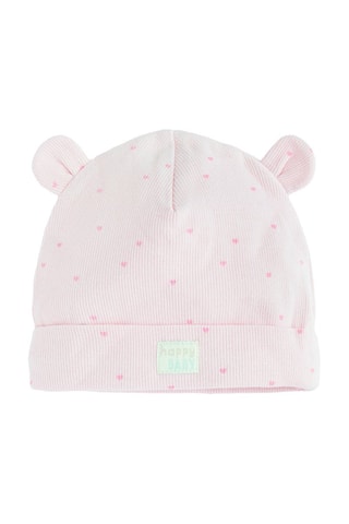 2 bonnets à oreilles - Rose et gris clair chiné