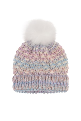 Bonnet à pompon - Ciel et mauve