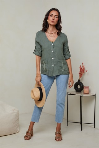 Camisa  -  100 % lino - Caqui