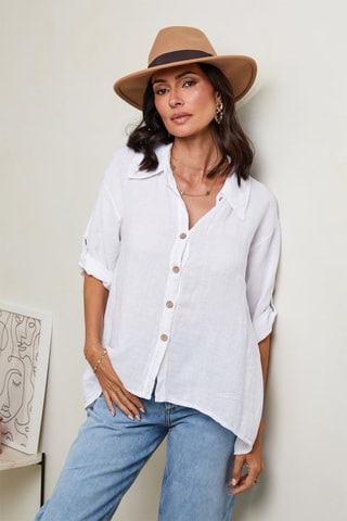 Camisa  -  100 % lino - Blanco