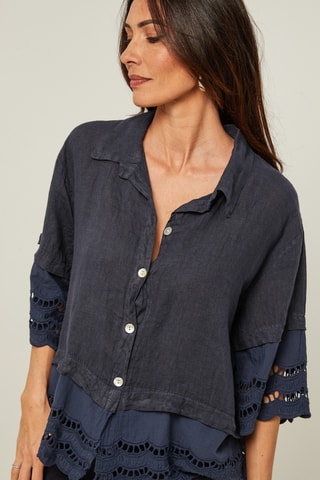 Camisa - 100 % lino - Azul marino