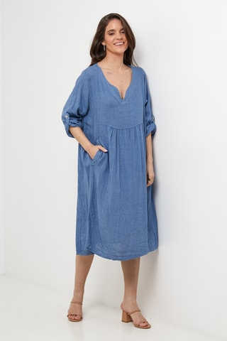 Vestido em linho - Azul