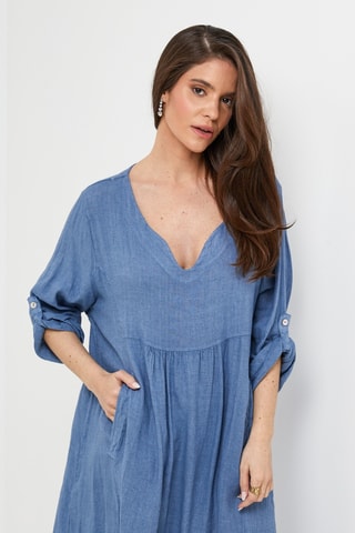 Vestido em linho - Azul
