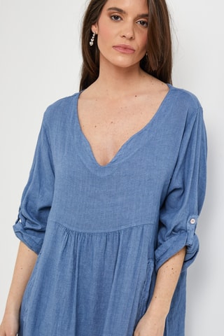 Vestido em linho - Azul