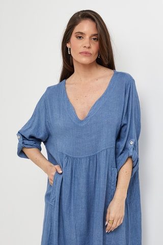Vestido em linho - Azul