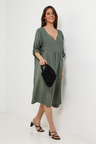 Vestido em linho - Caqui