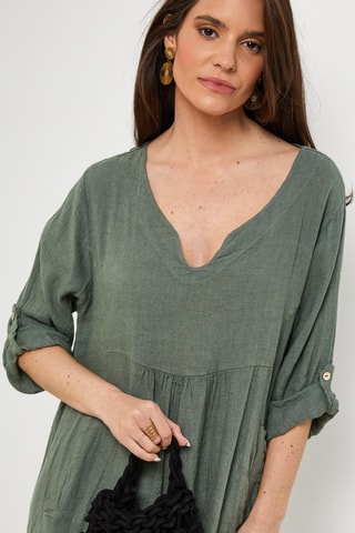 Vestido em linho - Caqui