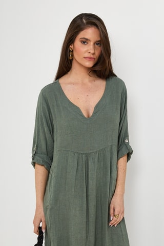 Vestido em linho - Caqui