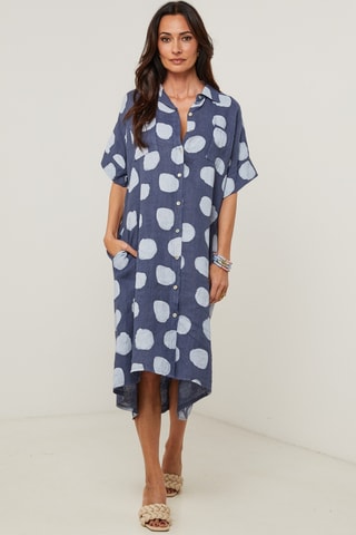 Vestido-camisa em linho - Azul