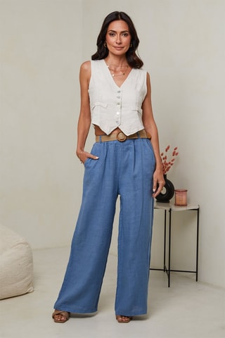 Pantalón de tiro alto - 100 % lino - Índigo