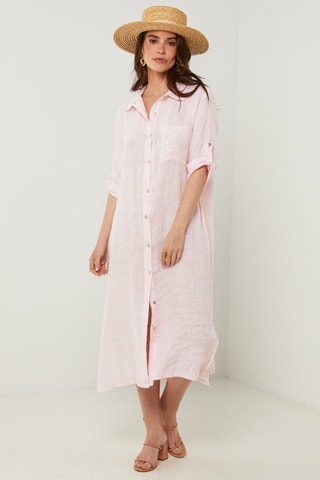 Vestido-camisa 100% linho - Rosa