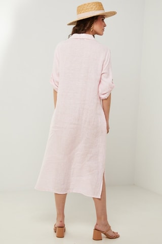 Vestido-camisa 100% linho - Rosa
