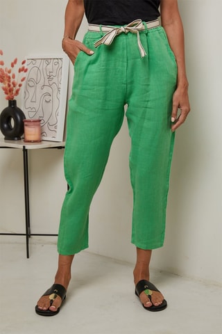 Pantalón 7/8 de tiro alto  -  100 % lino - Verde
