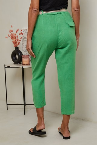 Pantalón 7/8 de tiro alto  -  100 % lino - Verde
