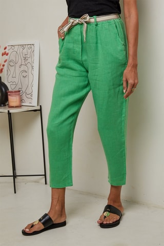 Pantalón 7/8 de tiro alto  -  100 % lino - Verde