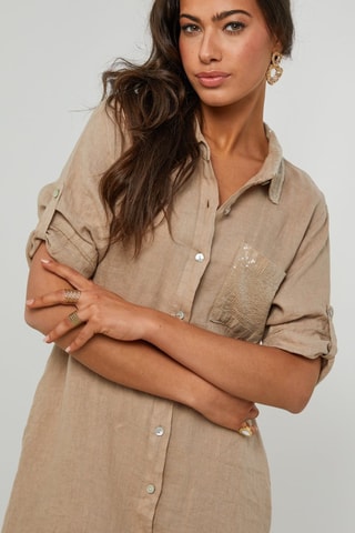 Vestido camisero de lino  -  100 % lino - Marrón