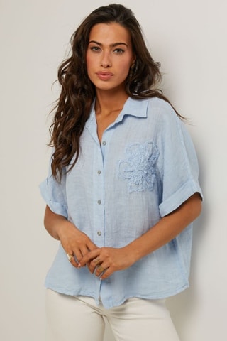Camisa - 100 % lino - Azul