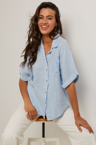 Camisa - 100 % lino - Azul