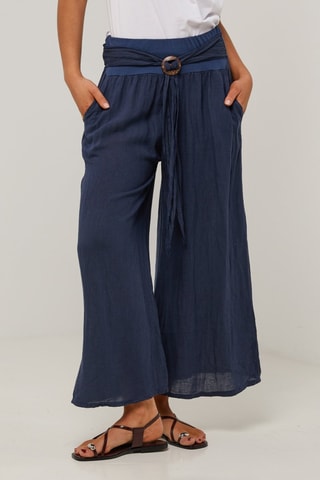 Pantalón  -  100 % lino - Azul marino