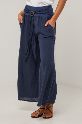 Pantalón  -  100 % lino - Azul marino
