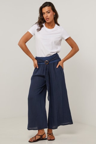 Pantalón  -  100 % lino - Azul marino