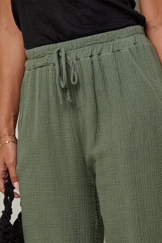 Pantalón de tiro alto  -  100 % lino - Caqui