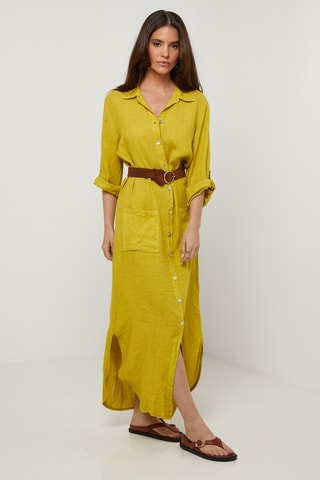Vestido-camisa em linho - Laranja