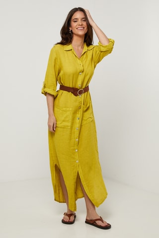 Vestido-camisa em linho - Laranja