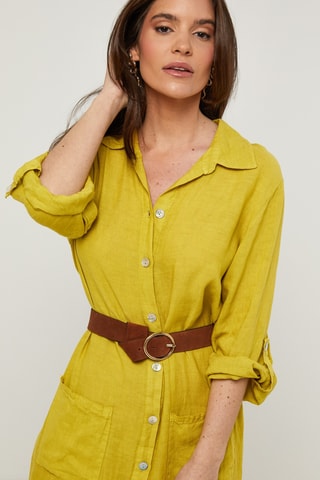 Vestido-camisa em linho - Laranja